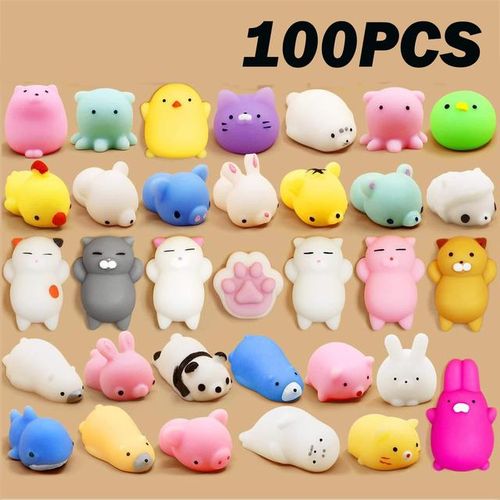 100PC Mini Squishy Toys Mochi Squishies Bulk Kawaii Animals Fruits Squishy Stress Relief Squeeze Fidget Toy For Kids Boys
