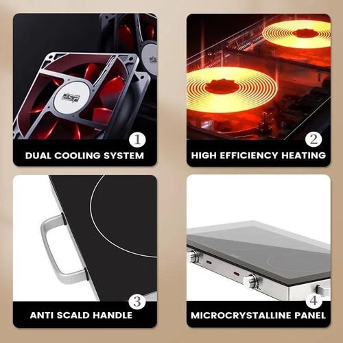 Dsp Double Seat Electric Infrared Cooker Induction Heater Ceramic Glass Plate LED Display Control Timer -Multicolor