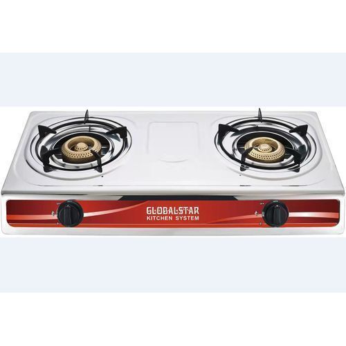 Global Star GS-S206ZB Double Burner Gas Stove Stainless Steel - White