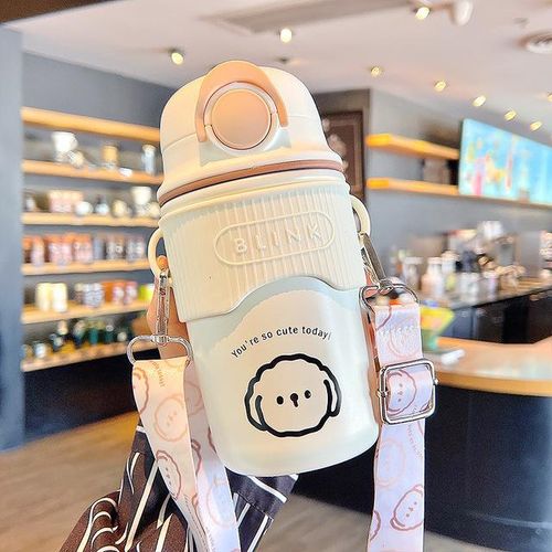 480ml Cartoon Warm Stainless Steel 304 Coffee Thermos Mug Leak-Proof Non-Slip Car Vacuum Flask Travel Thermal Cup Water Bottle