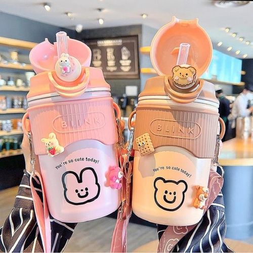 480ml Cartoon Warm Stainless Steel 304 Coffee Thermos Mug Leak-Proof Non-Slip Car Vacuum Flask Travel Thermal Cup Water Bottle