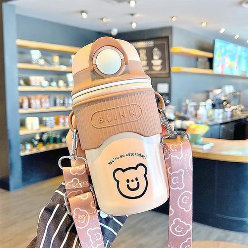 480ml Cartoon Warm Stainless Steel 304 Coffee Thermos Mug Leak-Proof Non-Slip Car Vacuum Flask Travel Thermal Cup Water Bottle