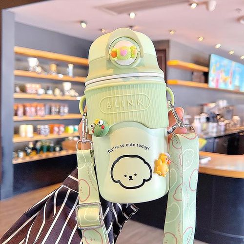 480ml Cartoon Warm Stainless Steel 304 Coffee Thermos Mug Leak-Proof Non-Slip Car Vacuum Flask Travel Thermal Cup Water Bottle