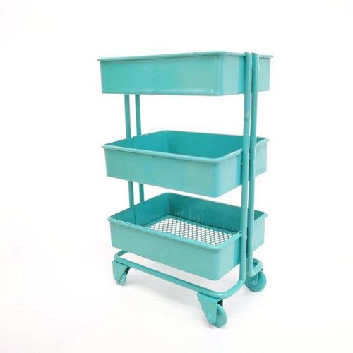 1:12 Miniature Shelf Bookshelf with Wheels Storage Cyan