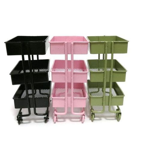 1:12 Miniature Shelf Bookshelf with Wheels Storage Cyan