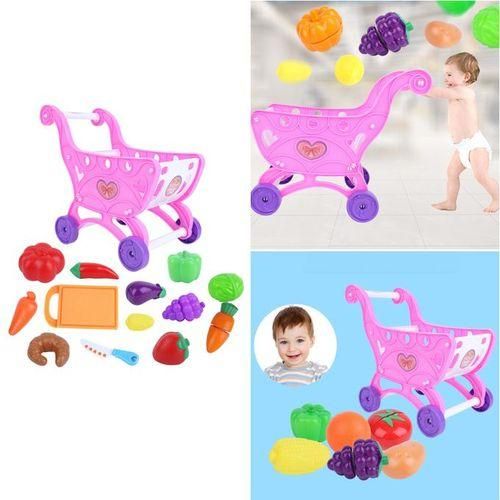 14Pcs/Set Shopping Trolley Cart Supermarket Trolley Toys Basket Pink