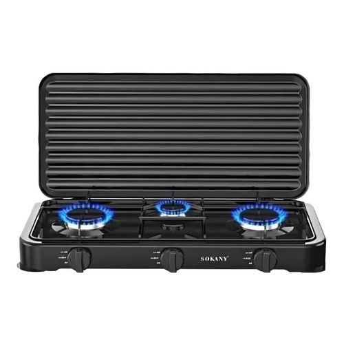 3 Burner Gas Stove With 3 Burners And A Metallic Lid-Black