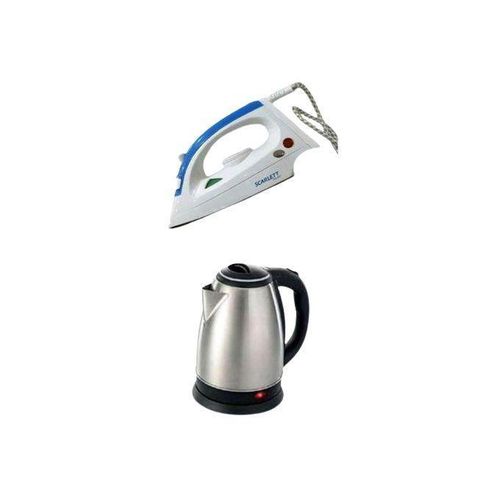 Scarlet Scarlett Flat Iron & Electric Kettle Percolator 2 Liters Plus A Free TV Guard - Silver, White