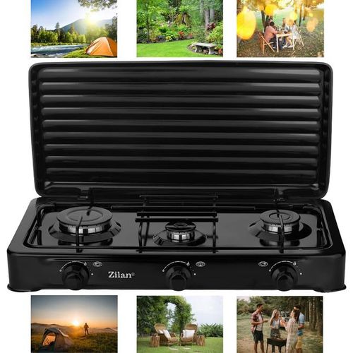 3 Burner Gas Stove With 3 Burners And A Metallic Lid-Black