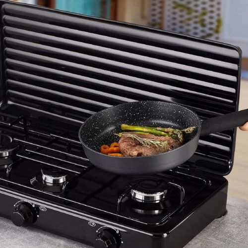 3 Burner Gas Stove With 3 Burners And A Metallic Lid-Black
