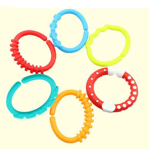 Infant Rattle Teether Rainbow Rings Cot Bed