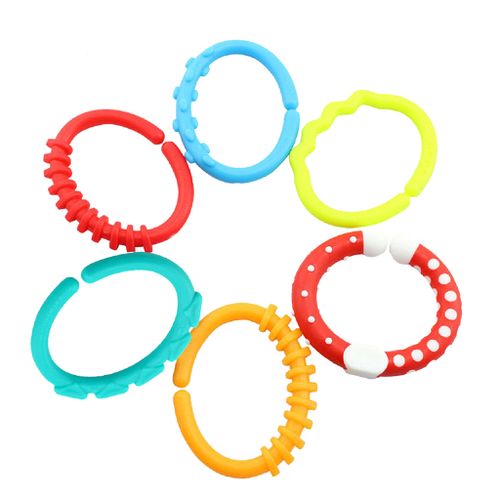 Infant Rattle Teether Rainbow Rings Cot Bed