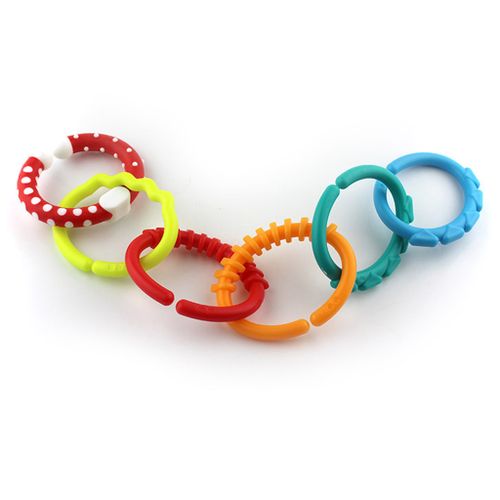Infant Rattle Teether Rainbow Rings Cot Bed