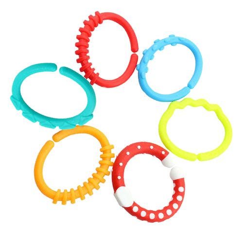 Infant Rattle Teether Rainbow Rings Cot Bed
