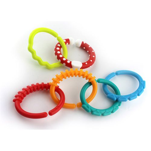 Infant Rattle Teether Rainbow Rings Cot Bed