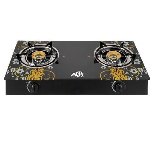 Gas Stove With Glass Top And 2 Burners With Automatic Ignition-Black