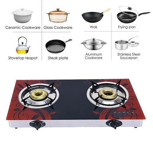 Gas Stove With Glass Top And 2 Burners With Automatic Ignition-Black