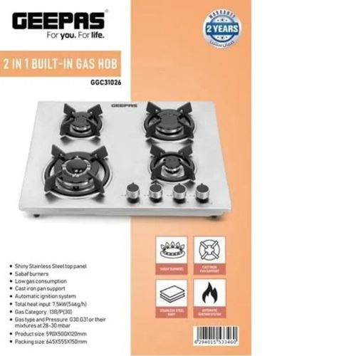 Sleek 2-in-1 Stainless Steel Built-in Gas Hob  Cookware-Silver