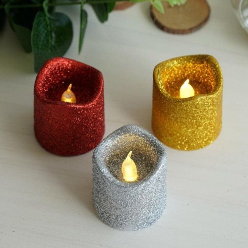 Silver,Golden,Red Glitter Flameless Candles Led