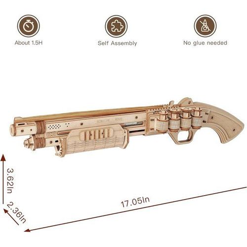 rokr 3D Wooden Puzzle Rubber Band Multi-Player Game TERMINATOR M870 Mechanical for Children Kids Boys