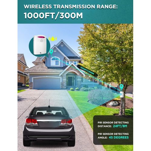 Driveway Alarm Wireless Outside,  Motion Sensor Alarm 1000 FT Range Extra Loud Chimes Home Security Alarm System  Protect Indoo