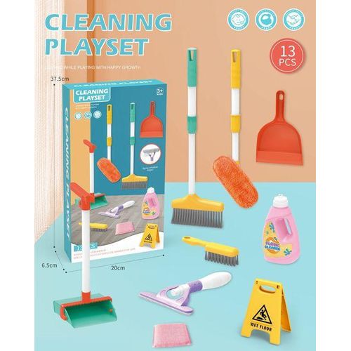 Kids Mini Simulation Cleaning Set Toys Children Pretend Play Housework Supplies Kit Broom Mop Wash Dishes Kindergarten Game
