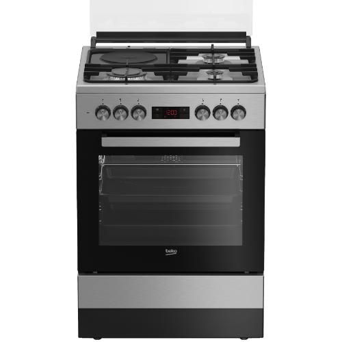 Beko Freestanding Oven Cooker FSM63330DXDSL, 2 Gas Burners, 1 Wok Burner + 1 Electric Hot Plate Multi-Functional - 60 Cm