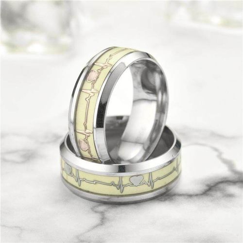 Night Light Luminous heart Stainless Steel Titanium Wedding Band Ring Size 7 Silver on Silver 7
