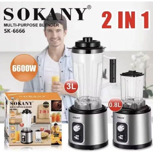 Sokany 3Litre Jar 2 In 1 Blender 0.8L Grinder With Unbreakable Jars 3 Speeds 6600W Juicer Extractor- Multicolor