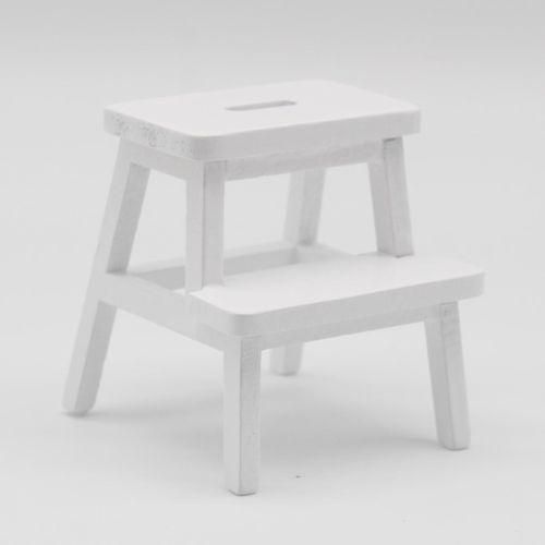112 Dollhouse Miniature Cat Step Stool Wooden Kitten Footstool DoubleLayer Sit Chair Holding Stool White