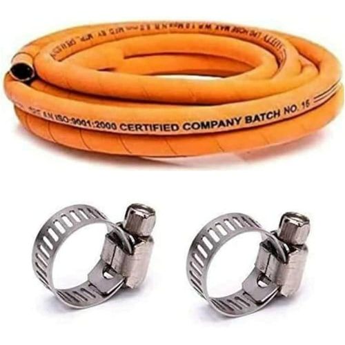 Gas Hose Pipe With 2 Safety Clips- Orange