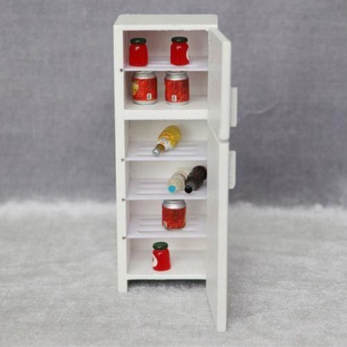 112 Dollhouse Miniature Wooden Double Door Refrigerator Sim