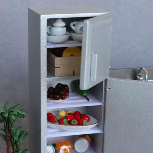 112 Dollhouse Miniature Wooden Double Door Refrigerator Sim