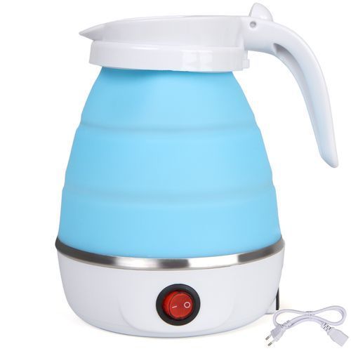 Mini Folding Water Kettle Silicone Water Boiler Kettles Portable Travel Coffee Milk Heated Teapot Retractable-Blue