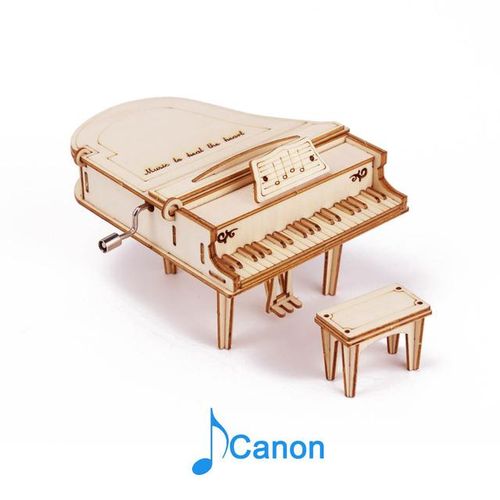 Grand Piano Wood Hand Crank Music Box Decoration 3D Wooden Puzzle Game Building Birthday Assemb Kit Mechanical Model