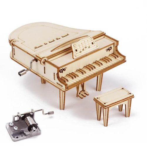 Grand Piano Wood Hand Crank Music Box Decoration 3D Wooden Puzzle Game Building Birthday Assemb Kit Mechanical Model