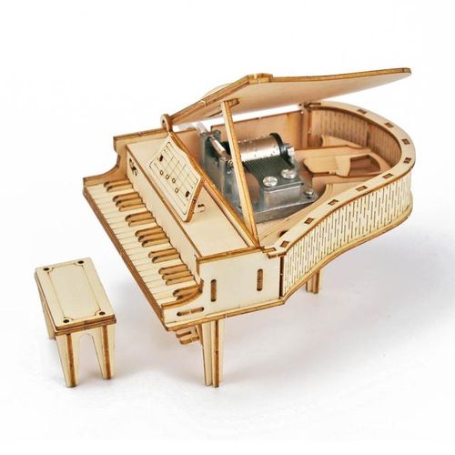 Grand Piano Wood Hand Crank Music Box Decoration 3D Wooden Puzzle Game Building Birthday Assemb Kit Mechanical Model