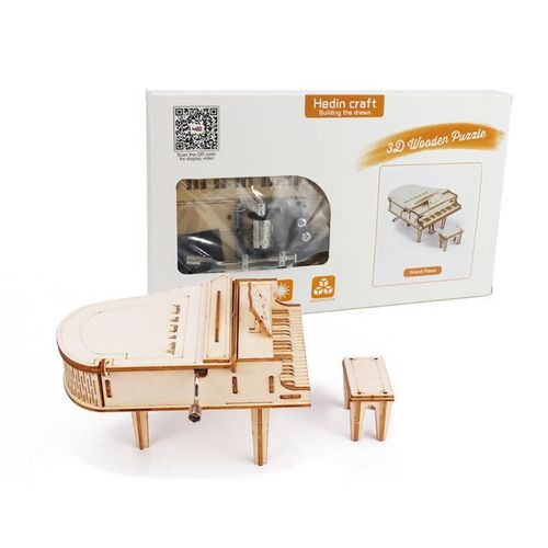 Grand Piano Wood Hand Crank Music Box Decoration 3D Wooden Puzzle Game Building Birthday Assemb Kit Mechanical Model