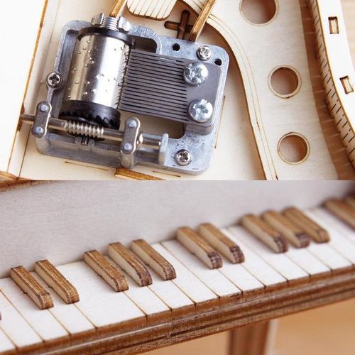 Grand Piano Wood Hand Crank Music Box Decoration 3D Wooden Puzzle Game Building Birthday Assemb Kit Mechanical Model