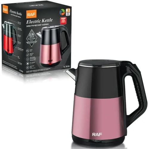 RAF 2.5L Electric Stainless Steel Cordless Kettle Double Layer Tea Kettle with Scaled Window Water Kettle And360 Degree Rotating Base