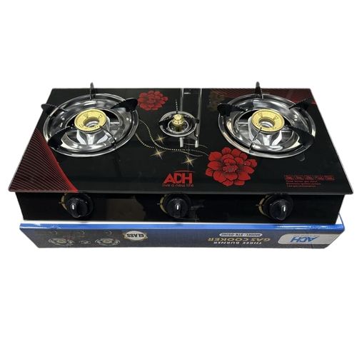 ADH 3 Glass Cooking Gas Stove / Burner /Cooker/Cook Top With Automatic Ignition- Green&Black