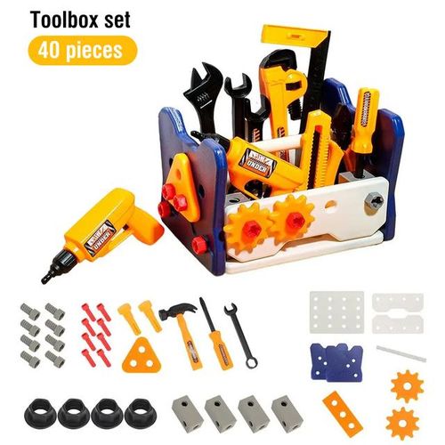 Children Pretend Play Repair Tools Play Game 2 In 1 DIY Toolbox Chair Toy Plastic Construction Screw Tools Toys for Boys