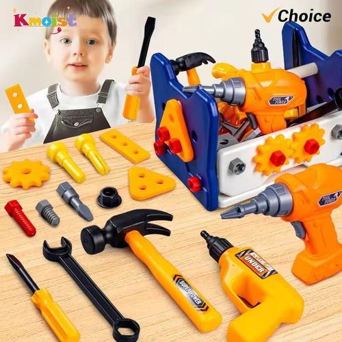 Children Pretend Play Repair Tools Play Game 2 In 1 DIY Toolbox Chair Toy Plastic Construction Screw Tools Toys for Boys