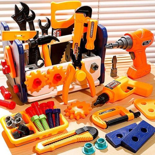 Children Pretend Play Repair Tools Play Game 2 In 1 DIY Toolbox Chair Toy Plastic Construction Screw Tools Toys for Boys