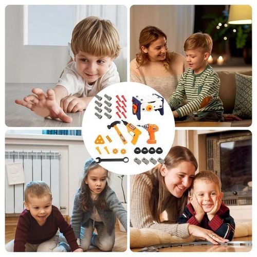 Children Pretend Play Repair Tools Play Game 2 In 1 DIY Toolbox Chair Toy Plastic Construction Screw Tools Toys for Boys