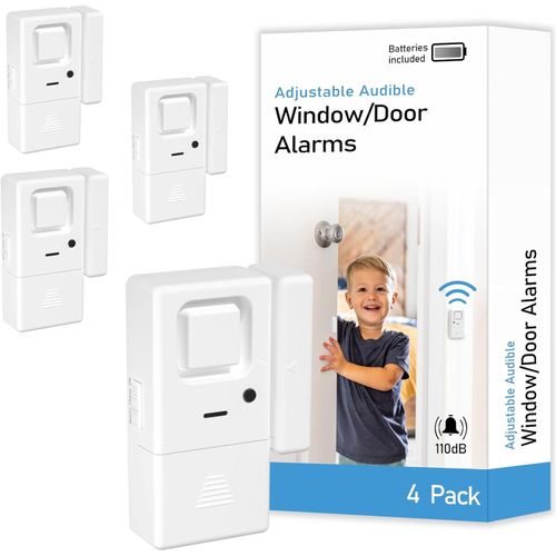 Door Window Alarms - 4 Pack - Adjustable Volume, Chime/Alarm, Wireless, Door Window Alarm Sensor for Home Security, Kids Safety,