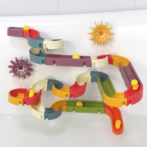 DIY Marble Race Run Plastic Building Blocks Maze Track Suction Cup Orbits Bricks Kids Bath Toy Water Games Set for Children