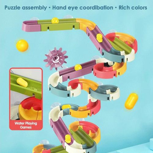 DIY Marble Race Run Plastic Building Blocks Maze Track Suction Cup Orbits Bricks Kids Bath Toy Water Games Set for Children