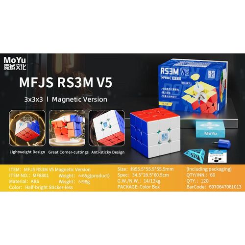 NEW 2023 MoYu RS3M V5 3X3 Magnetic Magic Speed Cube Stickerless Professional Fidget Toys RS3 M V5 Cubo Magico Puzzle