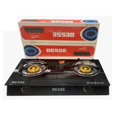 Besse Glass Top 2 Burner Gas Cooker -Black(Flower May Vary)